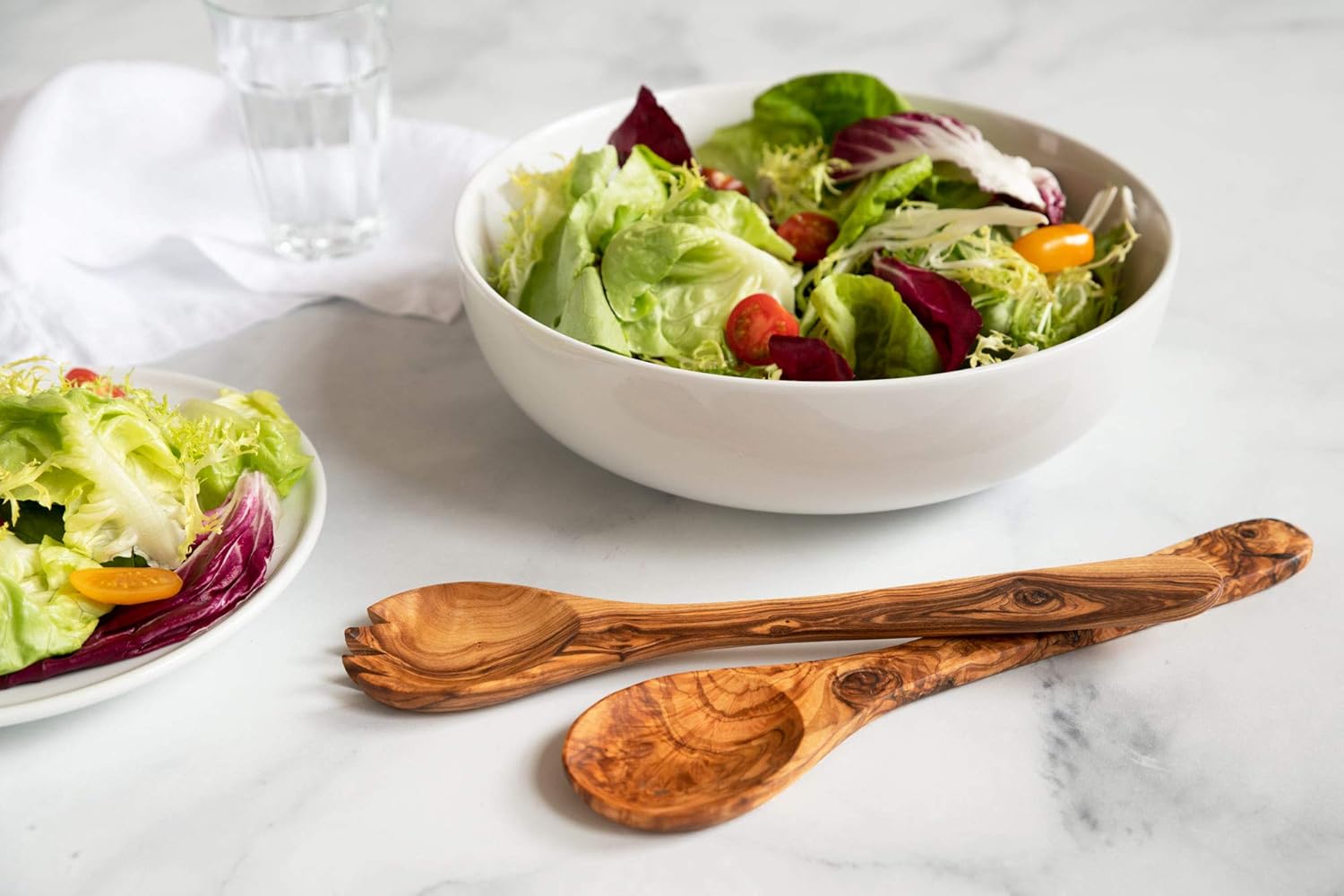 Tramanto Olive Wood Salad Server Set - 12 Inch Wooden Tongs - Rustic French Style - Image 7