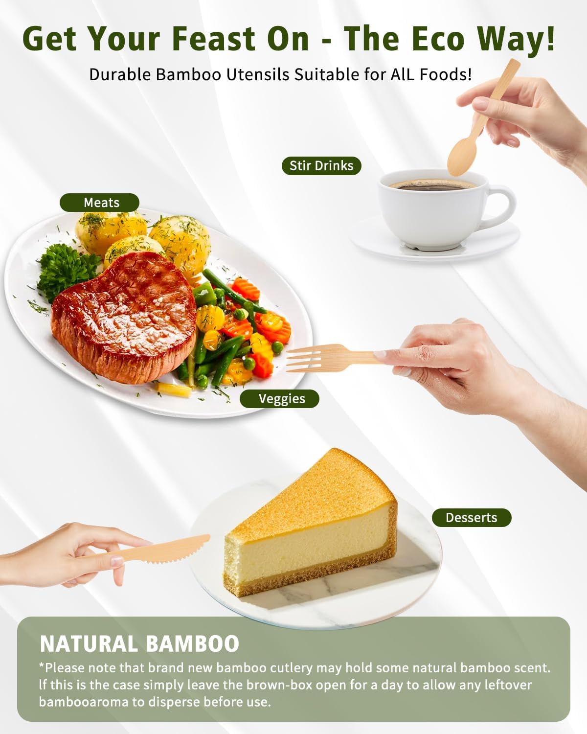 Bamboo Compostable Cutlery Set 50 Pack - Biodegradable Utensils with Forks, Knives, Spoons & Napkins - Eco Friendly Disposable for Wedding, Party & Camping - Image 8