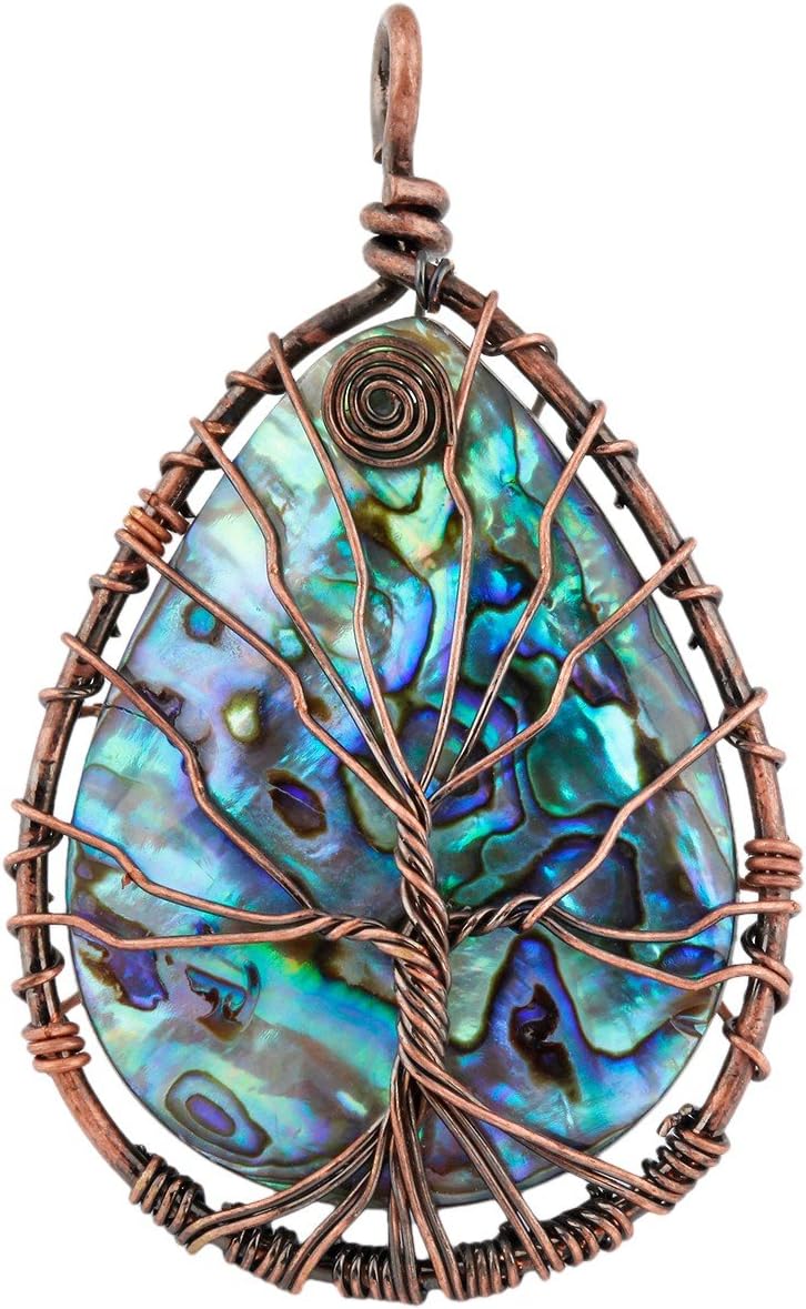 SUNYIK Teardrop Rainbow Abalone Shell Stone Pendant Necklace - Image 4