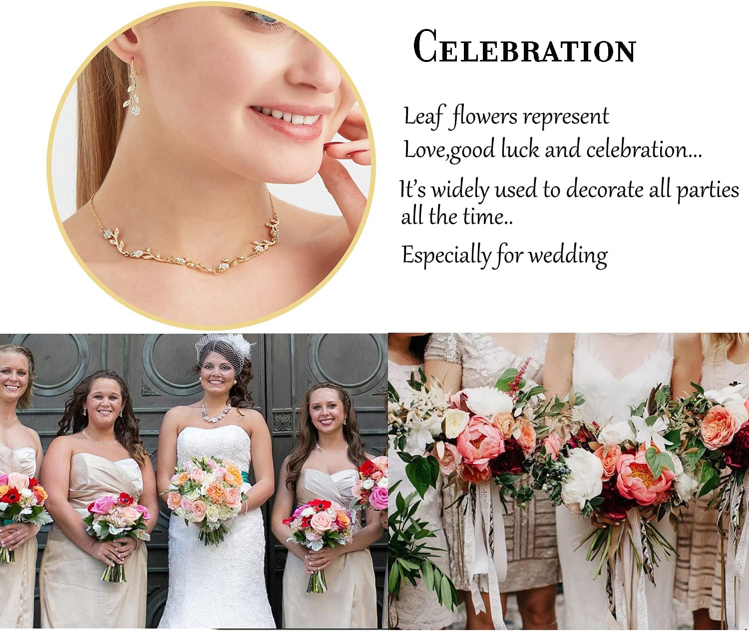 Bridesmaid Gift Jewelry Sets of 1 4 6 7 8 for Wedding,Pave Crystal Simulated Diamond Leaf Flower Jewelry Set for Bridesmaid - Image 5