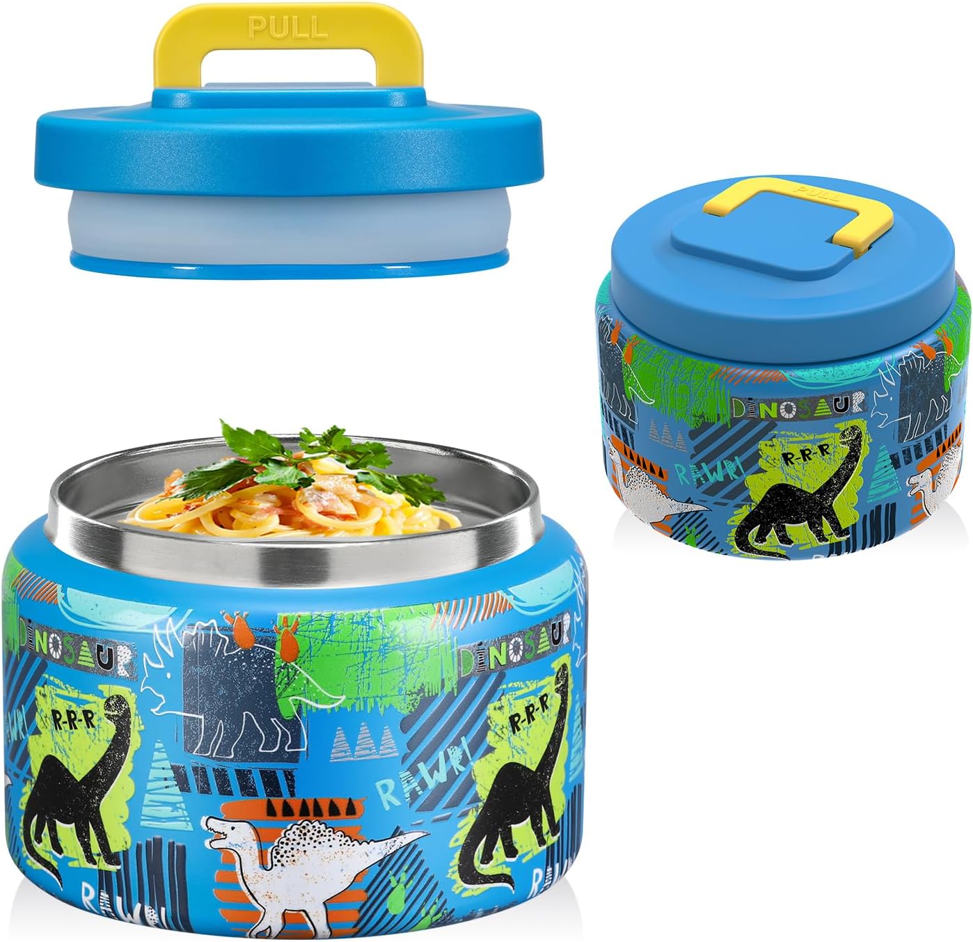 8 Oz Thermo Food Jar for Hot & Cold Food for Kids, Insulated Lunch Containers Hot Food Jar,Leak-Proof Vacuum Stainless Steel Wide Mouth Lunch Soup Thermo for School (BLUE-Dinosaur) - Image 2