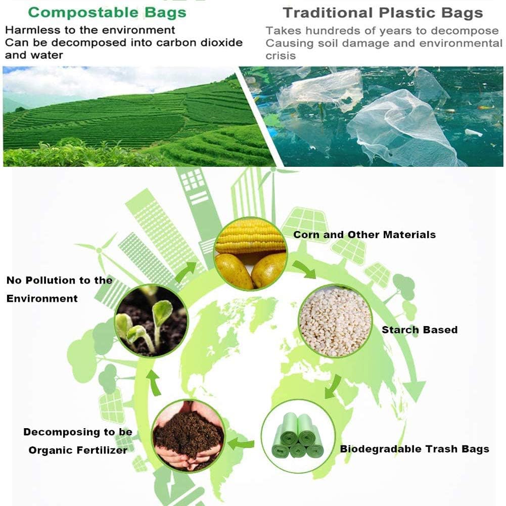 Compostable Trash Bags, 3 Gallon Biodegradable Small Garbage Bags Green Wastebasket Liners for Bathroom Office Home Bins, 100 Counts - Image 3