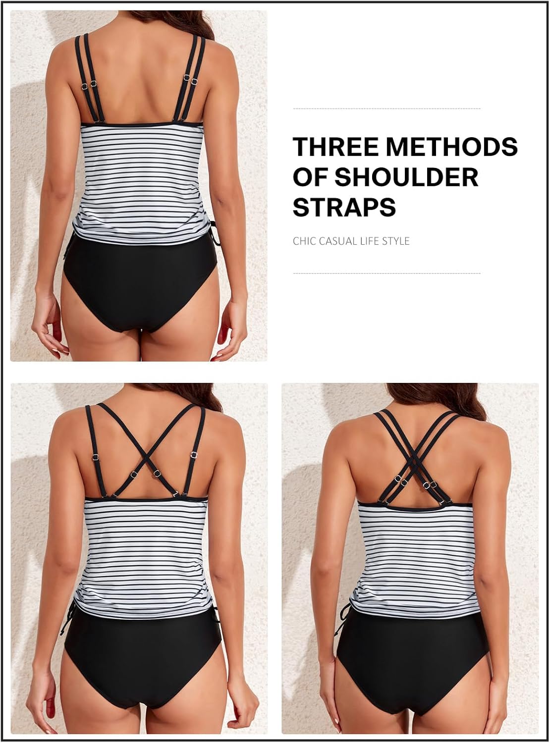 Aleumdr Womens Blouson Tankini Swimsuits Athletic Two Piece Strappy Tummy Control Bathing Suits with Bottoms - Image 5