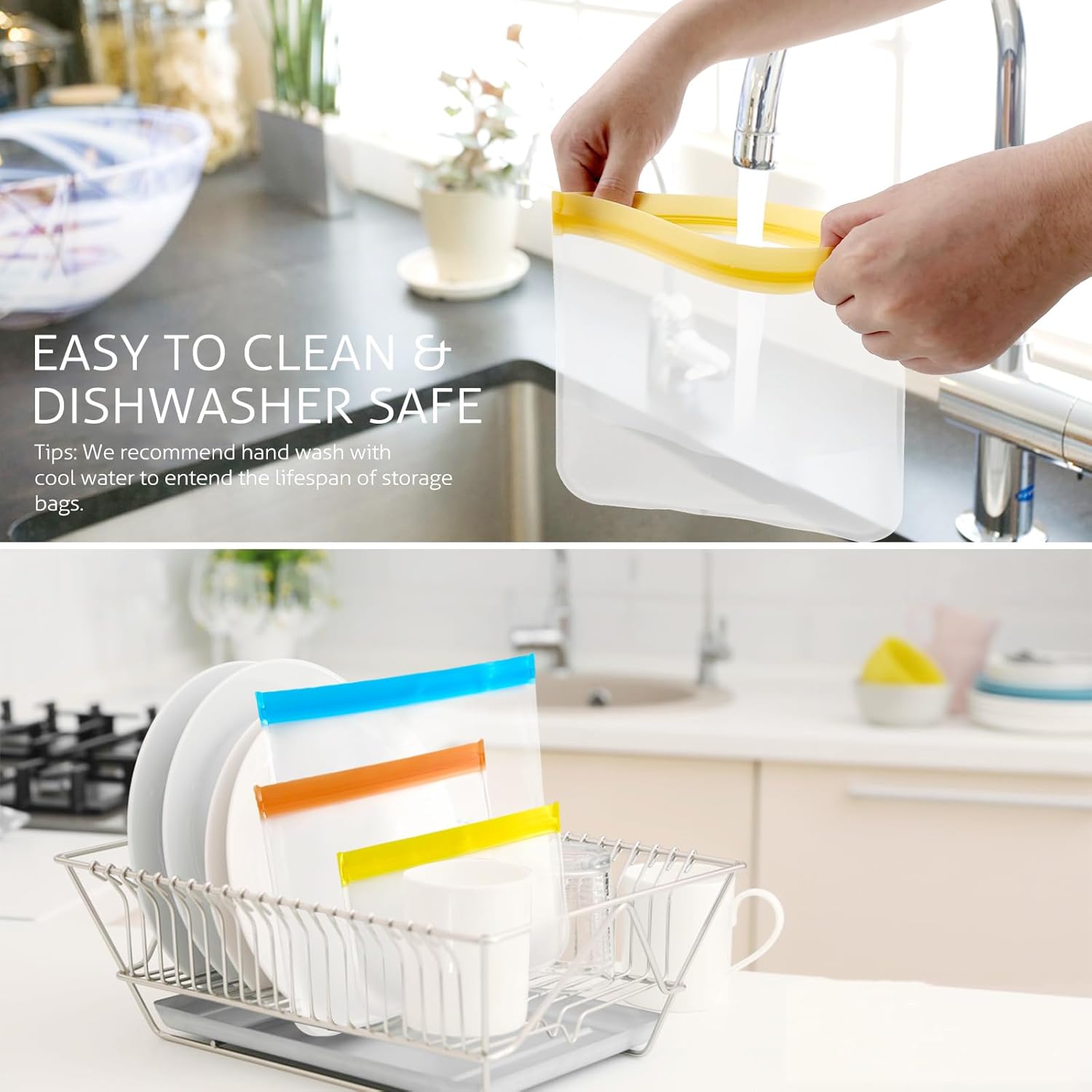 Reusable Storage Freezer Bags, 10 Pack Dishwasher Safe Silicone Food Snack Storage Bags with 3 Sizes for Marinate Meats, Sandwich, Lunch, Cereal, Back to School Supplies - Image 6