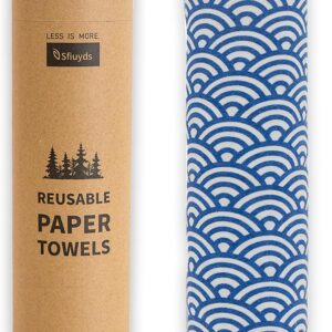 Reusable Paper Towels Washable，Pack of 12 Paperless Napkins Flannel Cotton Cloth 10″X12″with Cardboard Roll，Made to Last – Cut Back and Waste Less Eco Friendly（Wave）