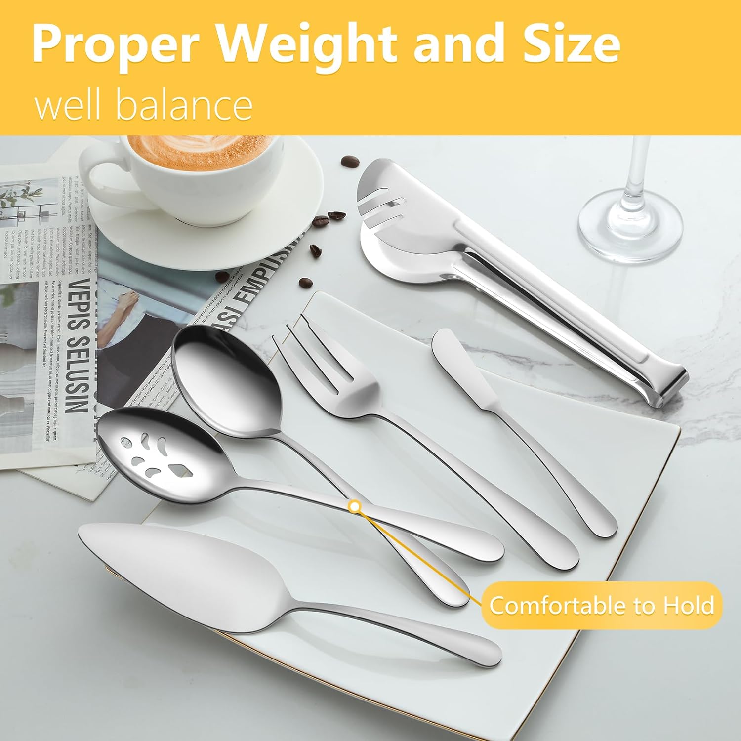 Pleafind 18-Piece Stainless Steel Utensil Set - Serving Spoons, Slotted Spoons, Forks, Tongs, Pie Server, Butter Knife for Parties & Banquets - Image 6