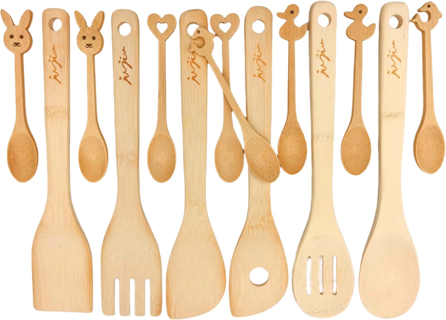 14-Piece Bamboo Wooden Kitchen Utensil Set - 6 Non-Scratch Heat-Resistant Cooking Tools with Storage Holes + 8 Small Spoons for Coffee, Tea, Eco-Friendly Sustainable Kitchen Gift Set - Image 2