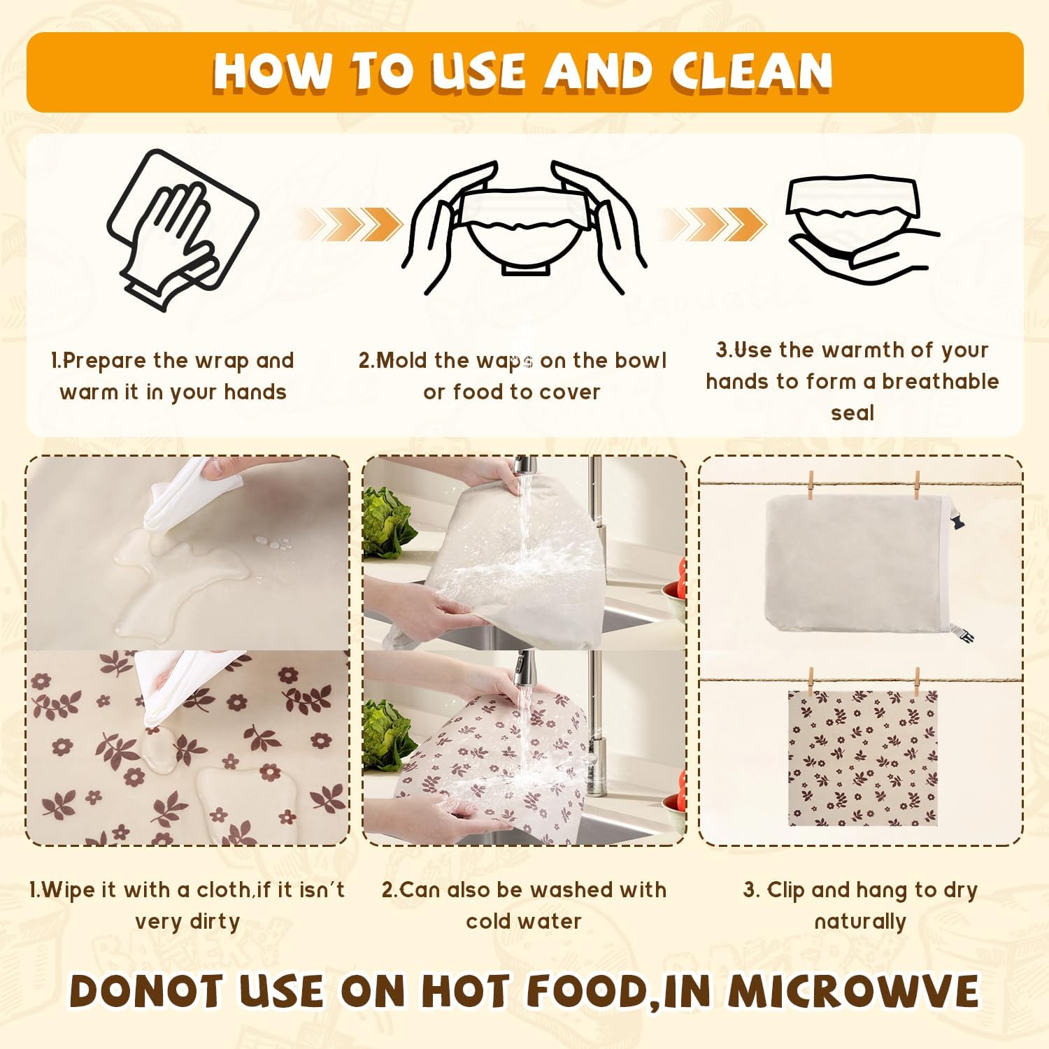 Reusable Beeswax Bread Bags&Beeswax Wraps for Food, Organic Bread bags Reusable to Keep Fresh,Sustainable, Biodegradable Homemade Washable Food Wraps, Must-Have Baking Accessories - Image 7