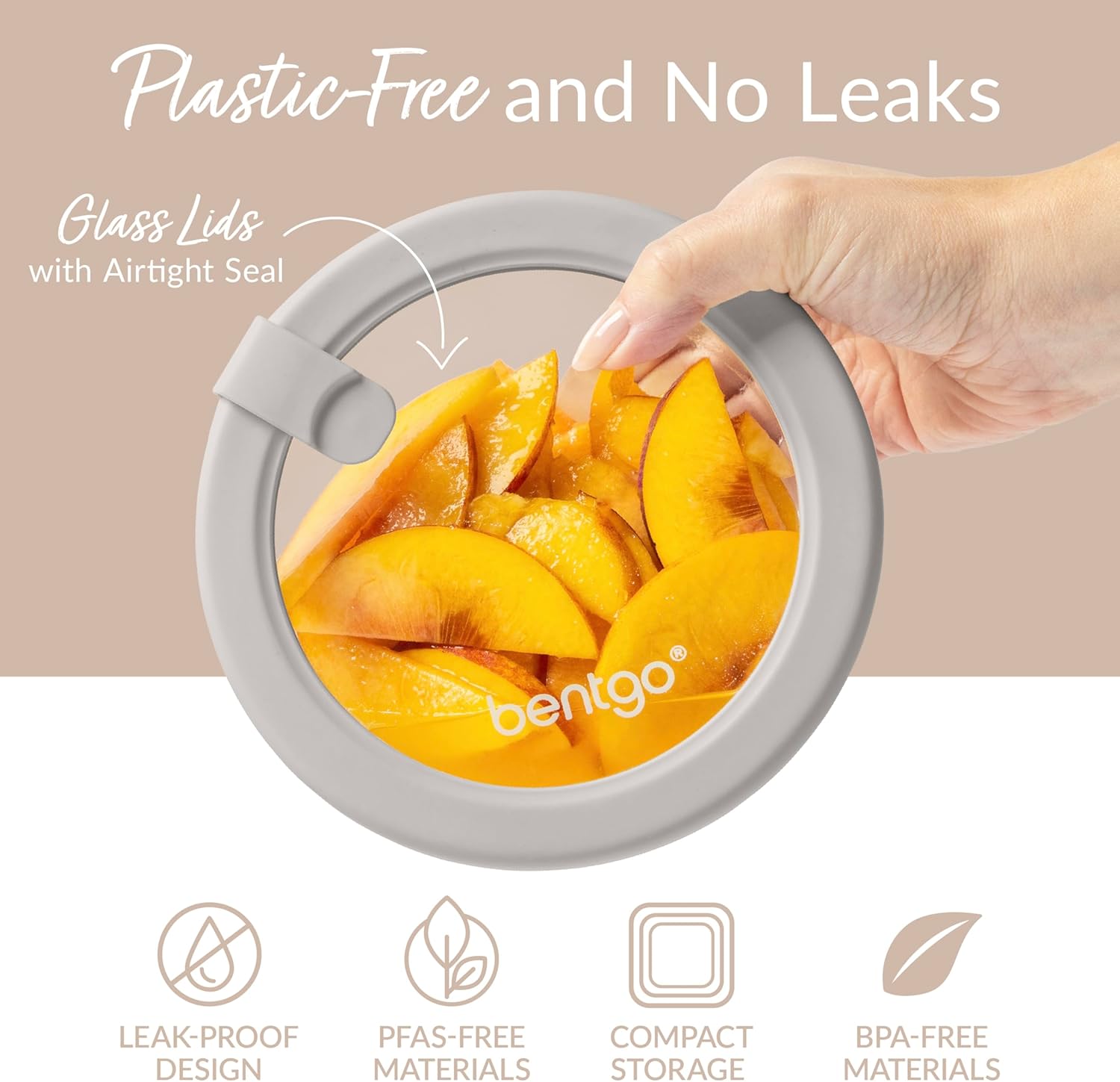 Bentgo Signature Leak-Proof Glass Food Storage - 12-Piece Set, 1-Compartment Plastic-Free Containers with Airtight Glass Lids, BPA-Free, Microwave, Freezer, Oven & Dishwasher Safe (White Stone) - Image 4