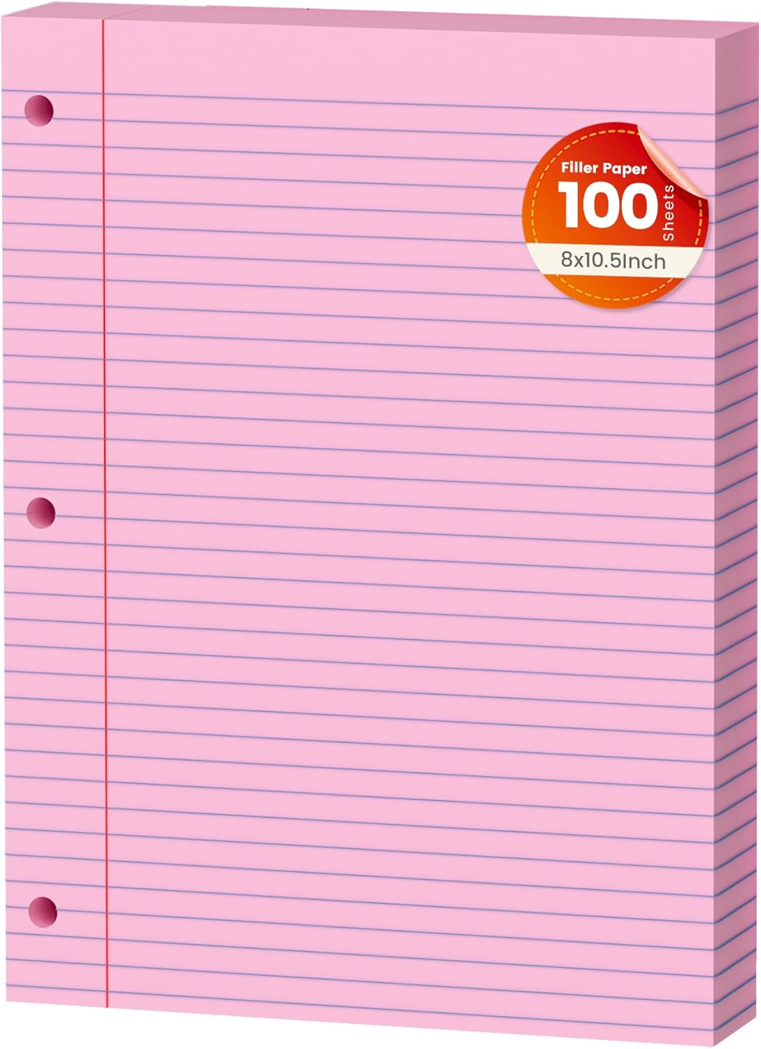 Pink Loose Leaf Paper 100 Sheets Colored Filler Paper 8 * 10.5 College Ruled 3-Hole Punched Paper for 3-Ring Binders Notebook Lined 8" x 10.5" - Image 2