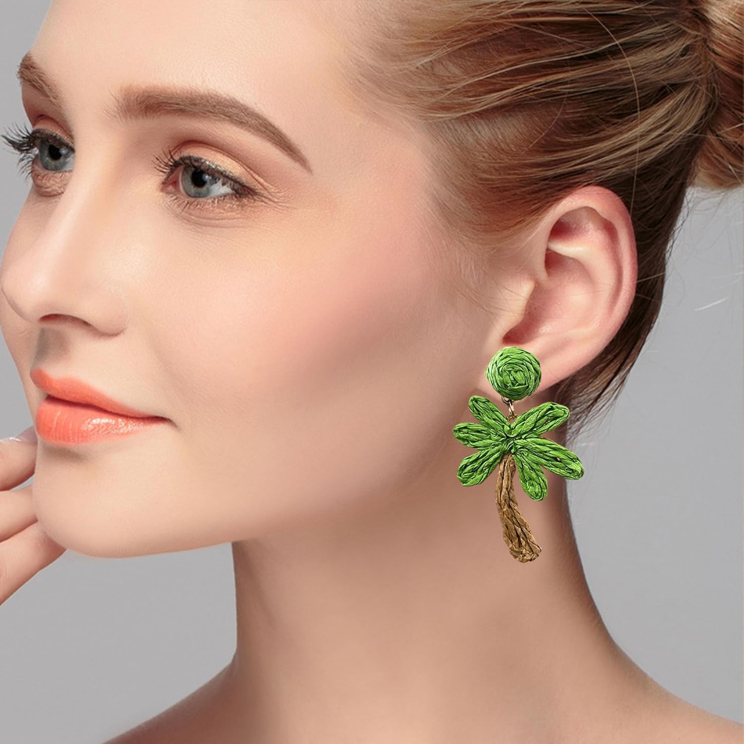 Handwoven Coconut Leaf Earrings Boho Tropical Dangle Earrings for Women Lightweight Natural Grass Jewelry - Image 4