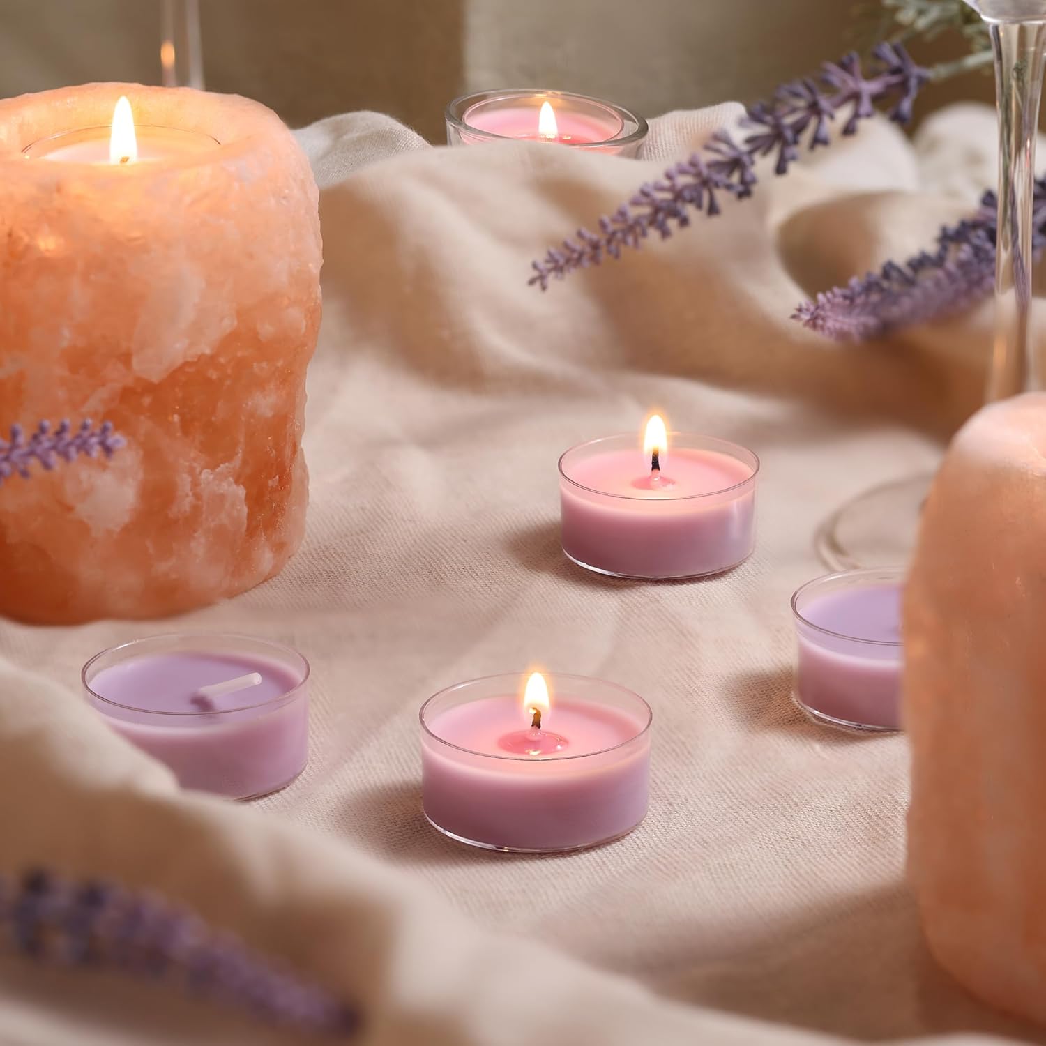 Eucalyptus & Lavender Highly Scented Tea Lights Candles 12 Pack, 3.5-4 Hours Natural Palm Tea Candles for Home Scented, Small Votives with Essential Oils for Home Aromatherapy, Gifts for Woman - Image 6