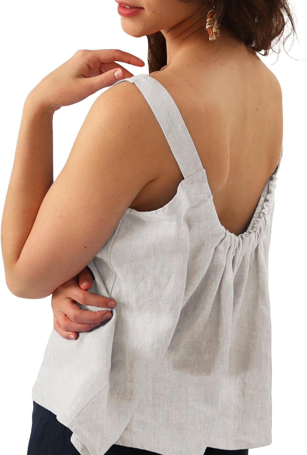 Amazhiyu Womens Pure Linen Square Neck Sleeveless Tank Tops for Casual Summer - Image 4