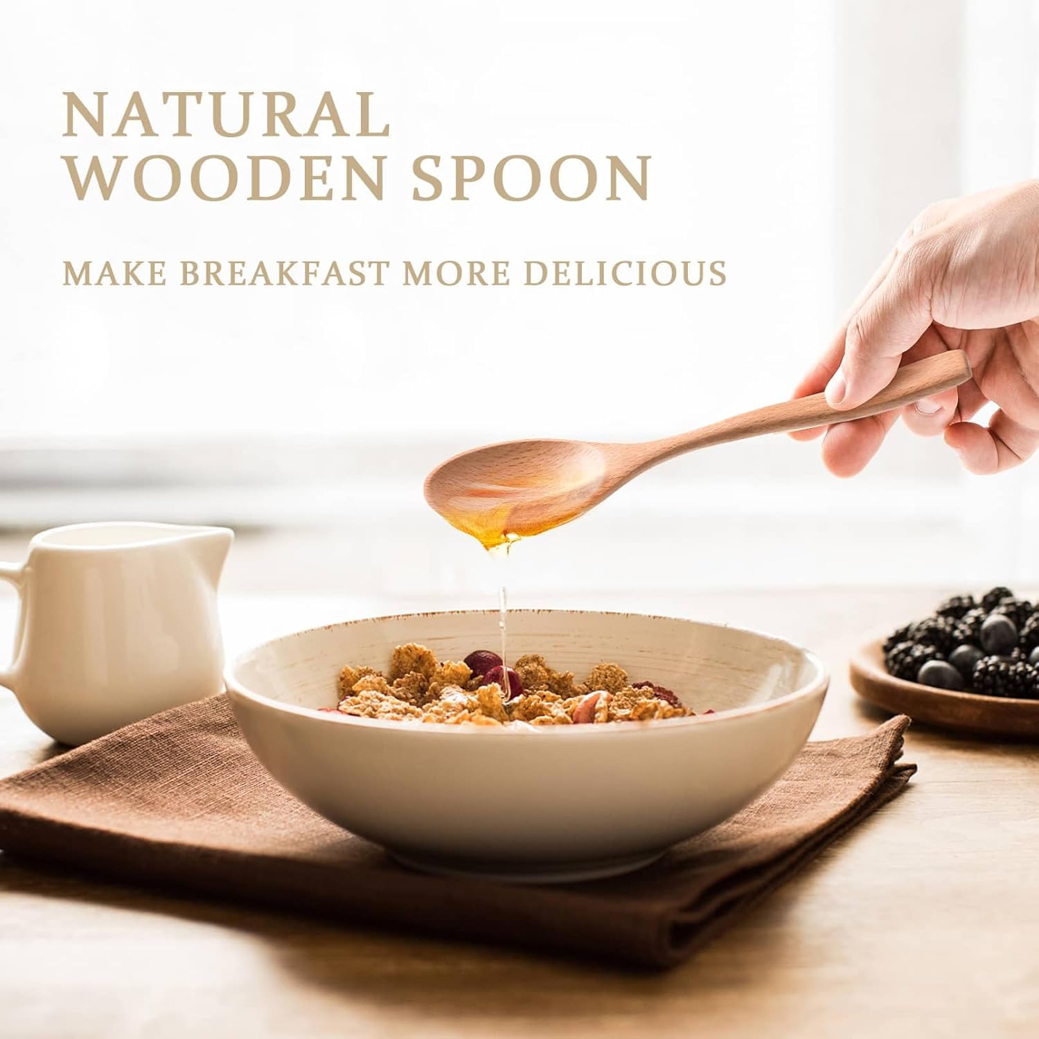 7.3inch Small Wooden Spoons, 6PCS Coated Beech Plain Small Wooden Spoons Set, Table Spoons for Present Honey, Serving, Eating, Soup, Chocolate, Coffee, Tea - Image 5