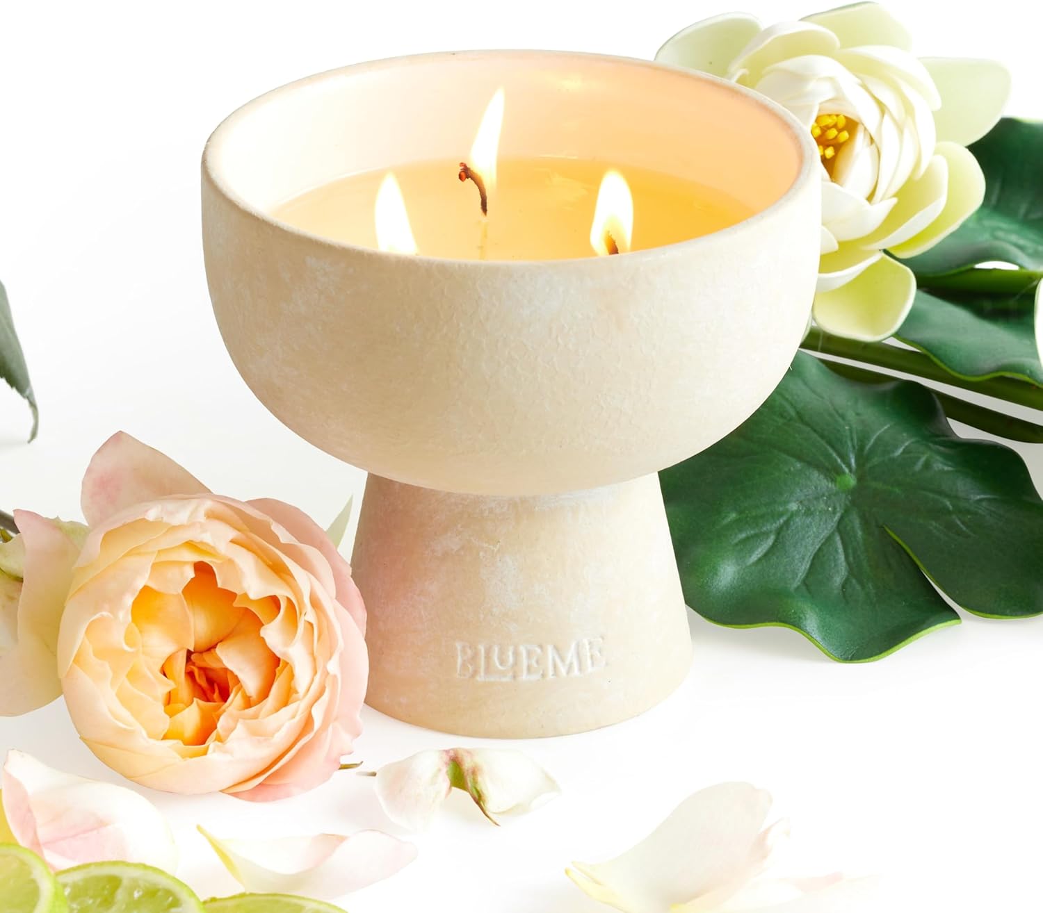 BLUEME Balance-White Lotus & Tea, 3 Wick, Refillable Wellness Candle, Contains Essential Oil, Sustainable, Hand Finished, Hand Poured, Premium, Luxury Ceramic, Natural Cotton Wick, Soy-Wax Blend - Image 2