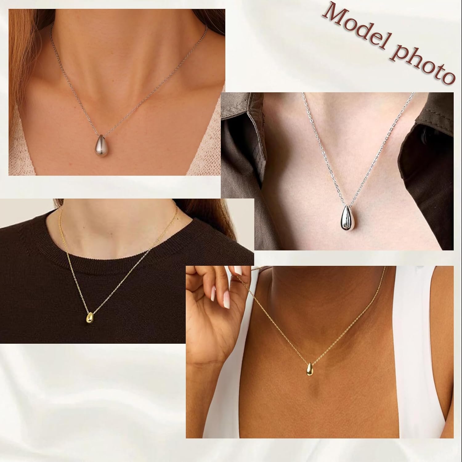 Dainty Teardrop Pendant Necklace for Women 14K Gold Plated Adjustable Silver Necklace Hypoallergenic Nickel Free Sustainable Elegant Everyday Jewelry - Image 7