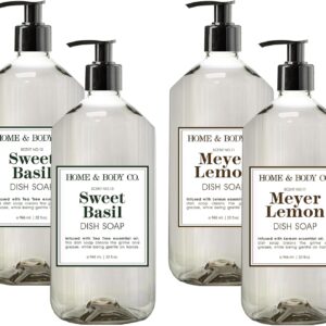 Home & Body Co. Sweet Basil and Meyer Lemon Dish Soaps, 32 fl oz, Set of 4