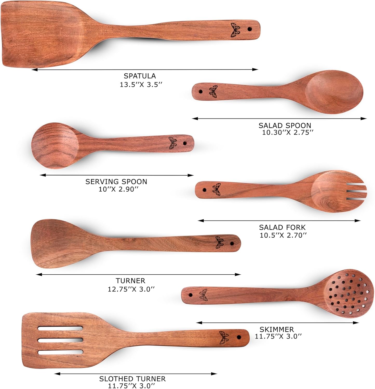 Wooden Kitchen Cooking Utensils Set | 9 Piece Spatula Set with Spoon Rest, Holder & 7 Hooks | Acacia Wood Non Toxic Serving Spoons - Image 3