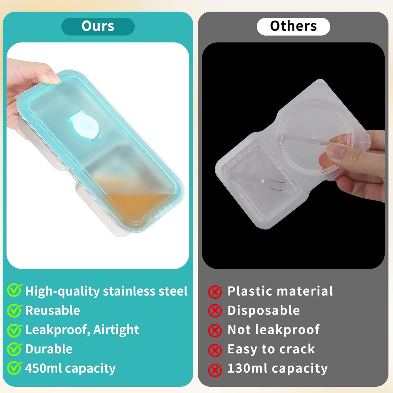 Stainless Steel Snack Containers, 2 Pack Grab and Go Snack Containers Reusable, Double Compartment Food Storage Containers with Lids for Travel and Outdoor Camping - Image 6