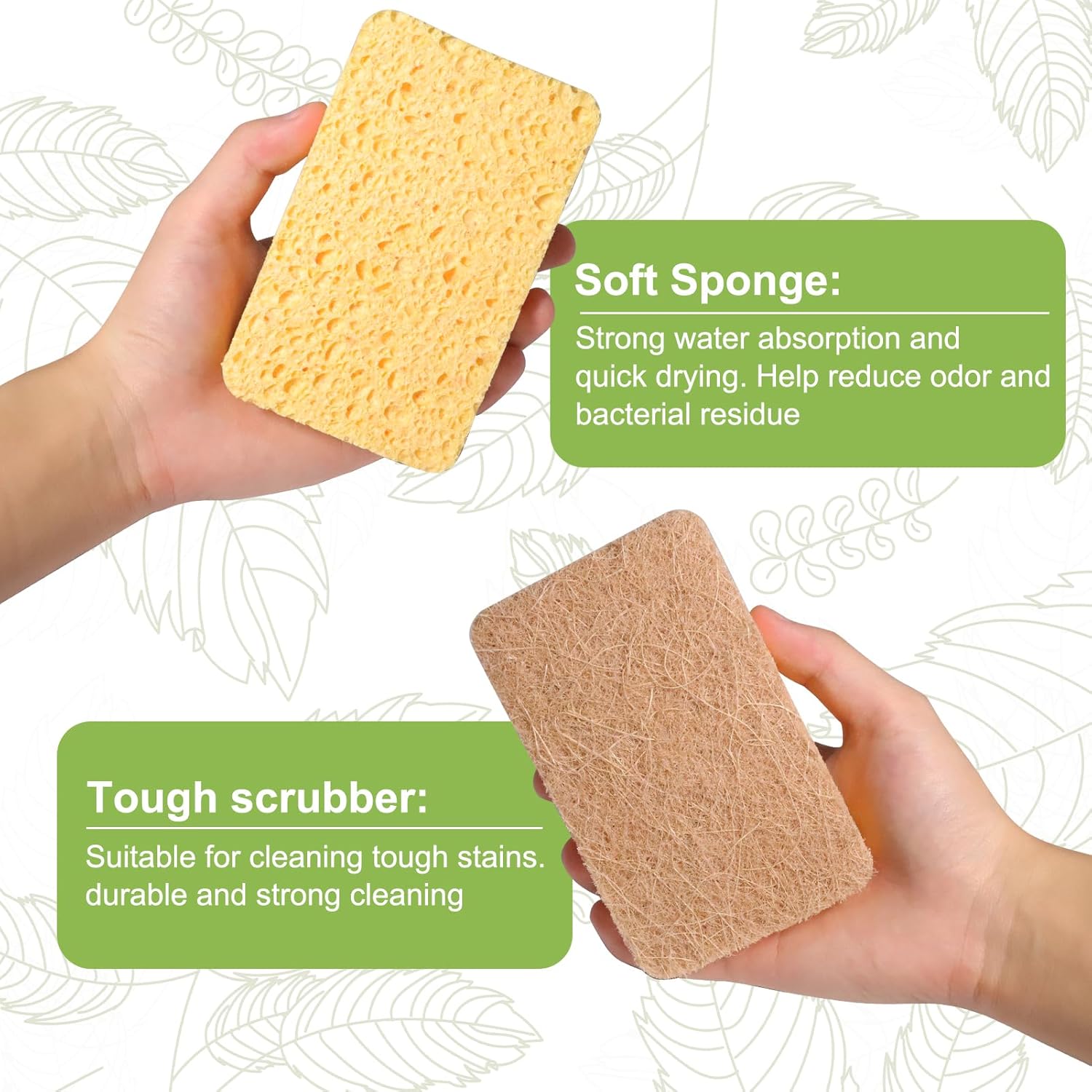 12 Pack Non-Scratch Scrub Sponge, Natural Kitchen Sponges for Cleaning Kitchen, Scratch Free Biodegradable Sponges for Dishes, No-Stick Cookware - Image 4