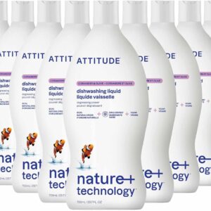 ATTITUDE Dish Soap, EWG Verified, Plant-Based & Vegan Dishwashing Liquid, Naturally Derived, Olive & Coriander Scent, 23.7 Fl Oz (Pack of 9)