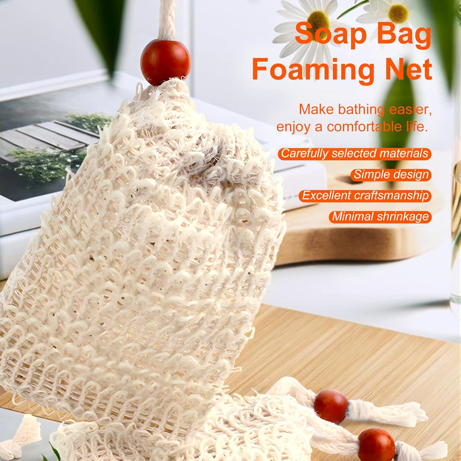 Eco-Friendly Skincare, Natural Exfoliation, Cotton Bathroom Accessories, Sustainable soap Storage, Zero Waste Shower Products, Biodegradable soap Pouch - Image 3