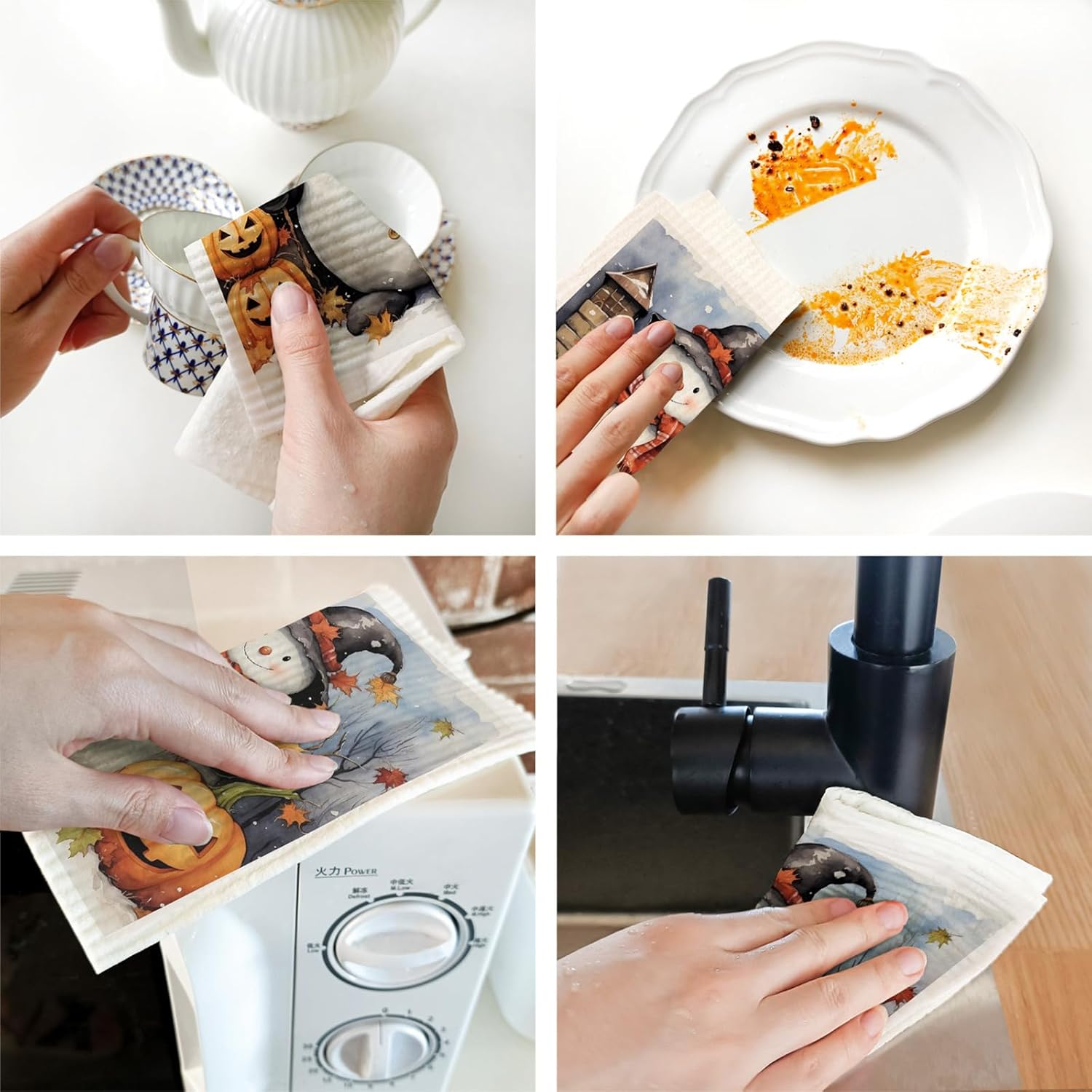 Morigins Halloween Snowman Swedish Dishcloths Reusable Sustainable Biodegradable Cellulose Sponge Cleaning Cloths for Kitchen Dish Rags Paper Towel Replacement - Image 5