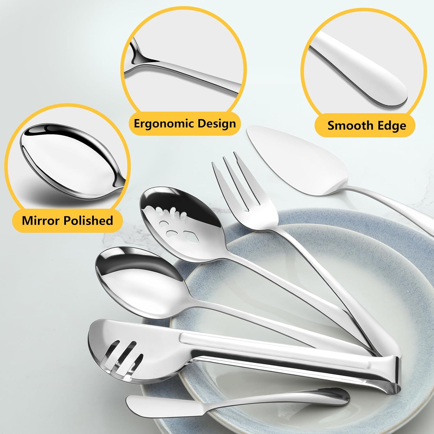 Pleafind 18-Piece Stainless Steel Utensil Set - Serving Spoons, Slotted Spoons, Forks, Tongs, Pie Server, Butter Knife for Parties & Banquets - Image 4