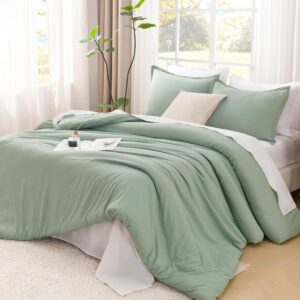 Litanika Comforter Full Size Set Sage Green, 3 Pieces Lightweight Bed Set, Solid Bedding Comforters Sets, Soft All Season Down Alternative Quilt Blanket