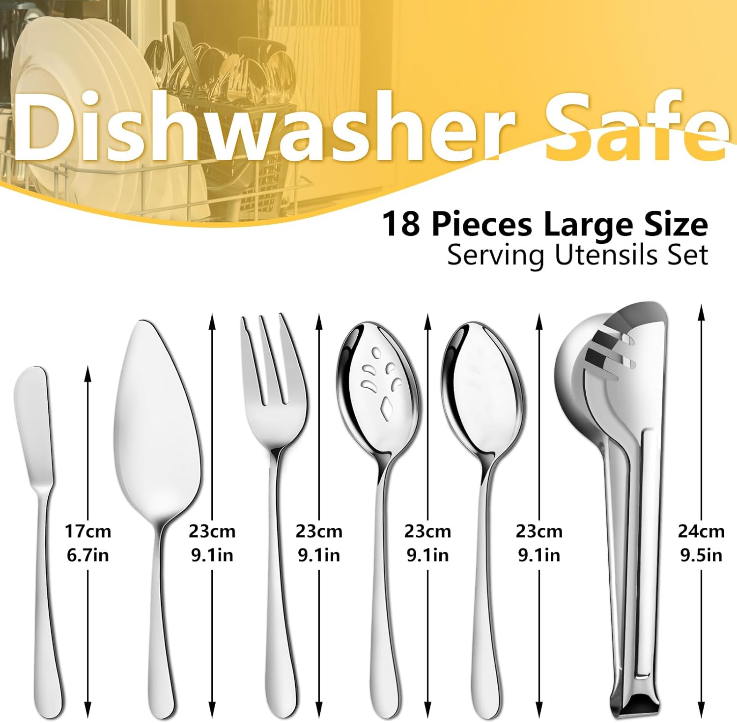 Pleafind 18-Piece Stainless Steel Utensil Set - Serving Spoons, Slotted Spoons, Forks, Tongs, Pie Server, Butter Knife for Parties & Banquets - Image 3