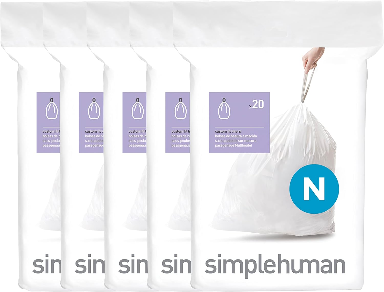 simplehuman Code N 100 Count, Dispenser Pack Custom Fit Liners, Drawstring Trash Bags, 45-50 Liter / 11.9-13.2 Gallon, White - Image 2