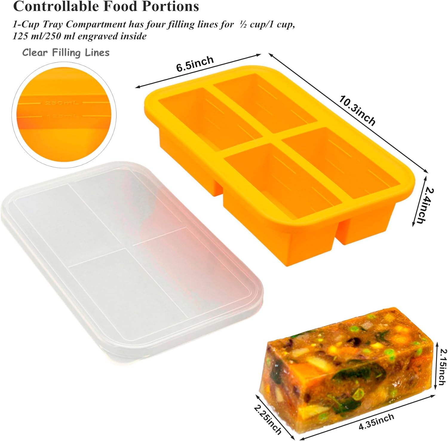 Bangp 1-Cup Silicone Freezer Trays with Lid,2 Pack,Easy-Release Silicone Freezing Tray for Soup Ice Cubes,Soup Freezer Molds,Freeze & Store Broth,Sauce,Leftovers - Makes 8 Perfect 1 Cup Portions - Image 6