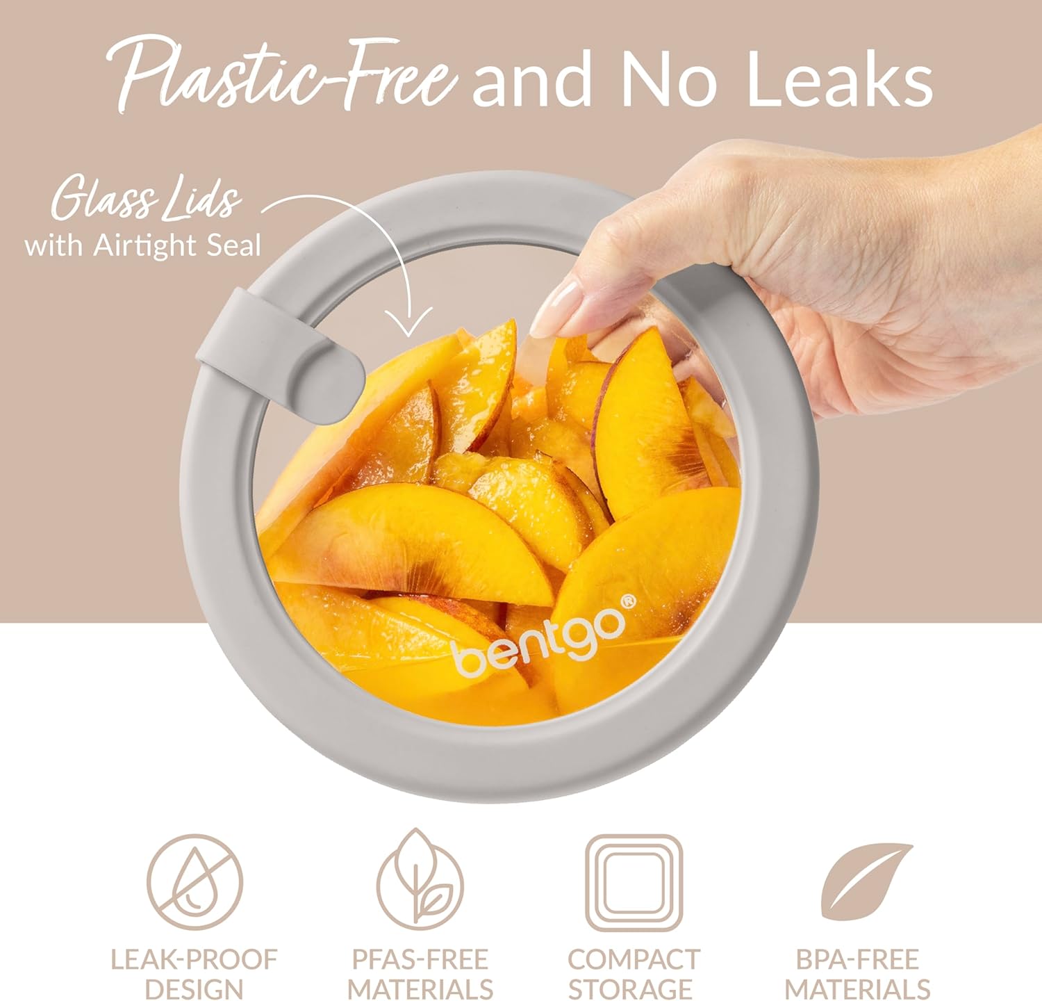 Bentgo Signature Leak-Proof Glass Food Storage - 4-Piece Set, 1-Compartment Plastic-Free Containers with Airtight Glass Lids, BPA-Free, Microwave, Freezer, Oven & Dishwasher Safe (White Stone) - Image 4