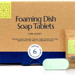 CLEANOMIC Foaming Dish Soap Tablets (6 Pack) – Dish Soap for Manual Dish Washing, 6 Concentrate Tablets for Dish Washing (Lime Scent)