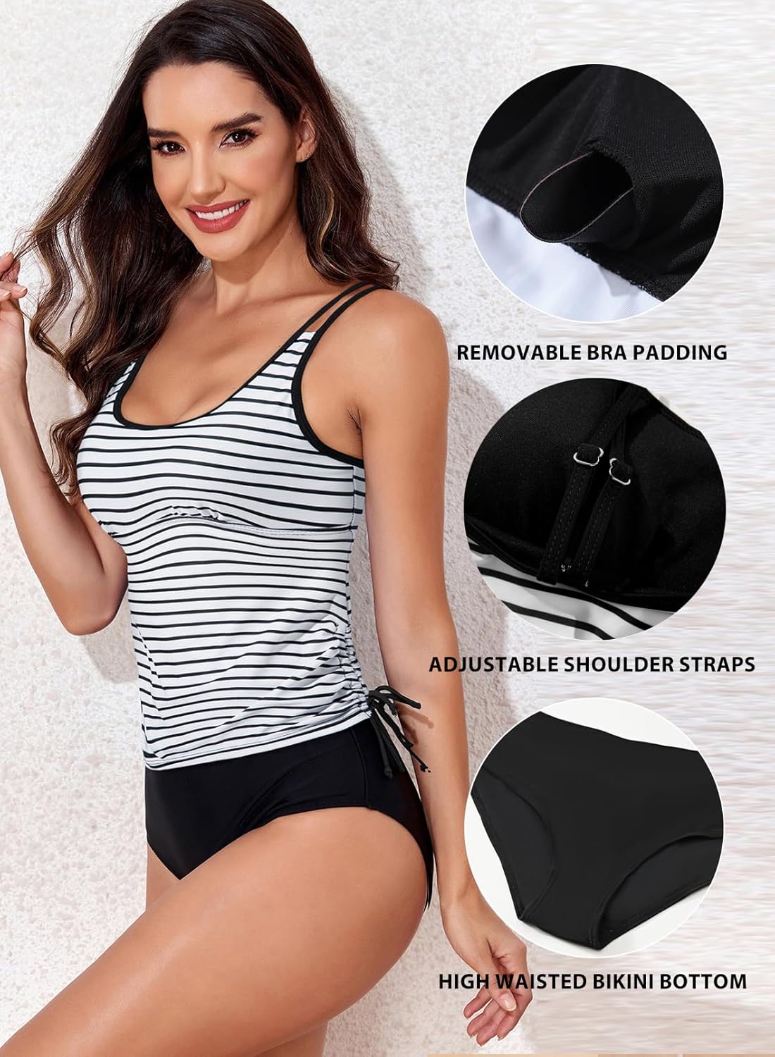 Aleumdr Womens Blouson Tankini Swimsuits Athletic Two Piece Strappy Tummy Control Bathing Suits with Bottoms - Image 4