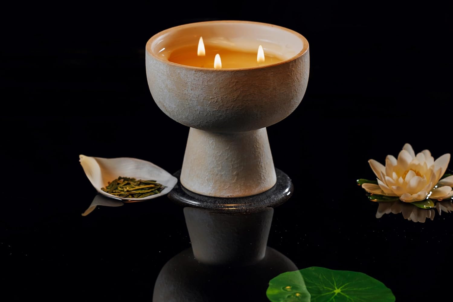 BLUEME Balance-White Lotus & Tea, 3 Wick, Refillable Wellness Candle, Contains Essential Oil, Sustainable, Hand Finished, Hand Poured, Premium, Luxury Ceramic, Natural Cotton Wick, Soy-Wax Blend - Image 3