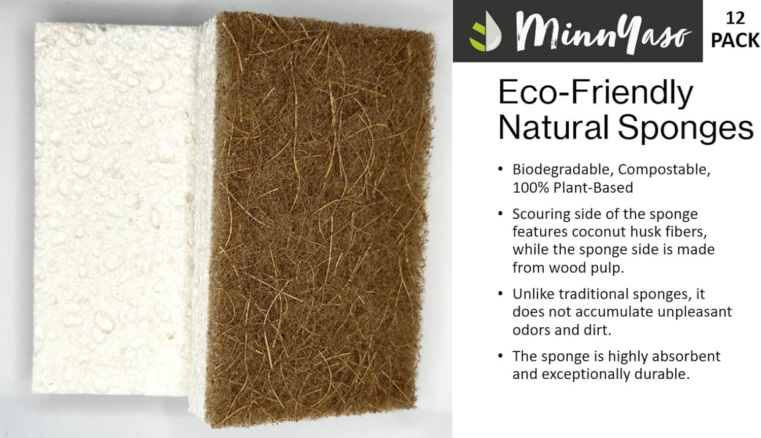 12 Pack Natural Sponges | Hemp Sisal Plant Based Scrubber Scouring Sponge | Eco-Friendly Odor Free Biodegradable Compostable Wood Pulp | Sustainable Scrub Pads for Kitchen, Dishes, Bathroom - Image 4