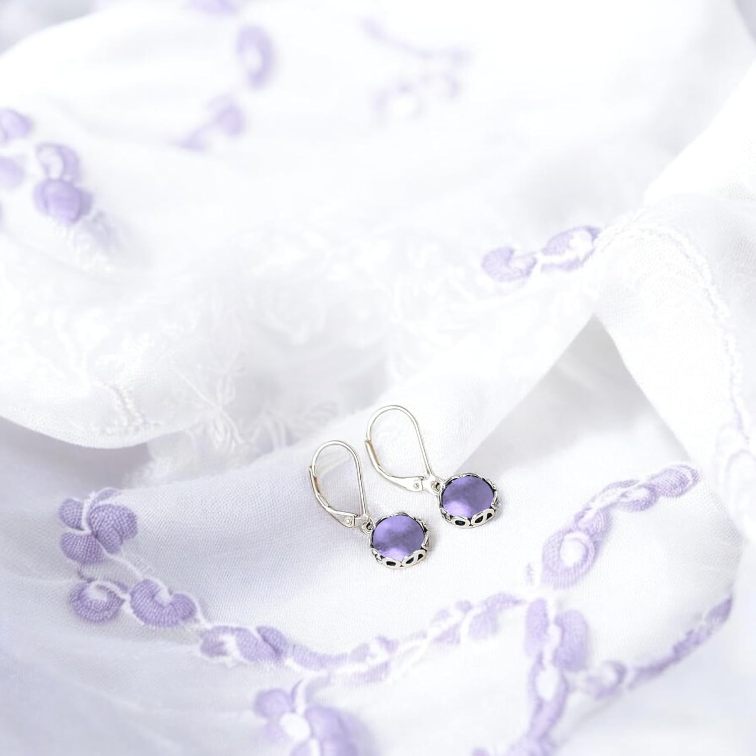 Bottled Up Designs Handmade Vintage Leverback Botanicals Earrings, Sterling Silver, Eco Friendly, Made in USA, Birthday Gifts, Mothers Day, Women, Anniversary (Purple Medicine Bottle) - Image 5