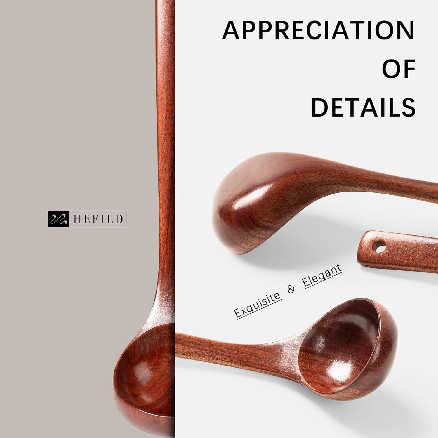 Wooden Soup Ladle, 10.8" Handle, 1.6 fl oz Medium Scoop Utensil for Serving & Cooking, Red Wooden Ladle – Wood Spoon for Soup Natural and Sustainable - Image 4