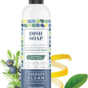 Therapy Clean Plant Based Dish Soap Liquid – Juniper & Lemon Zest fl. 16 oz – Non Toxic Dish Soap Liquid, All Natural Scent, Organic Dishwashing Cleaner and Detergent for Kitchen