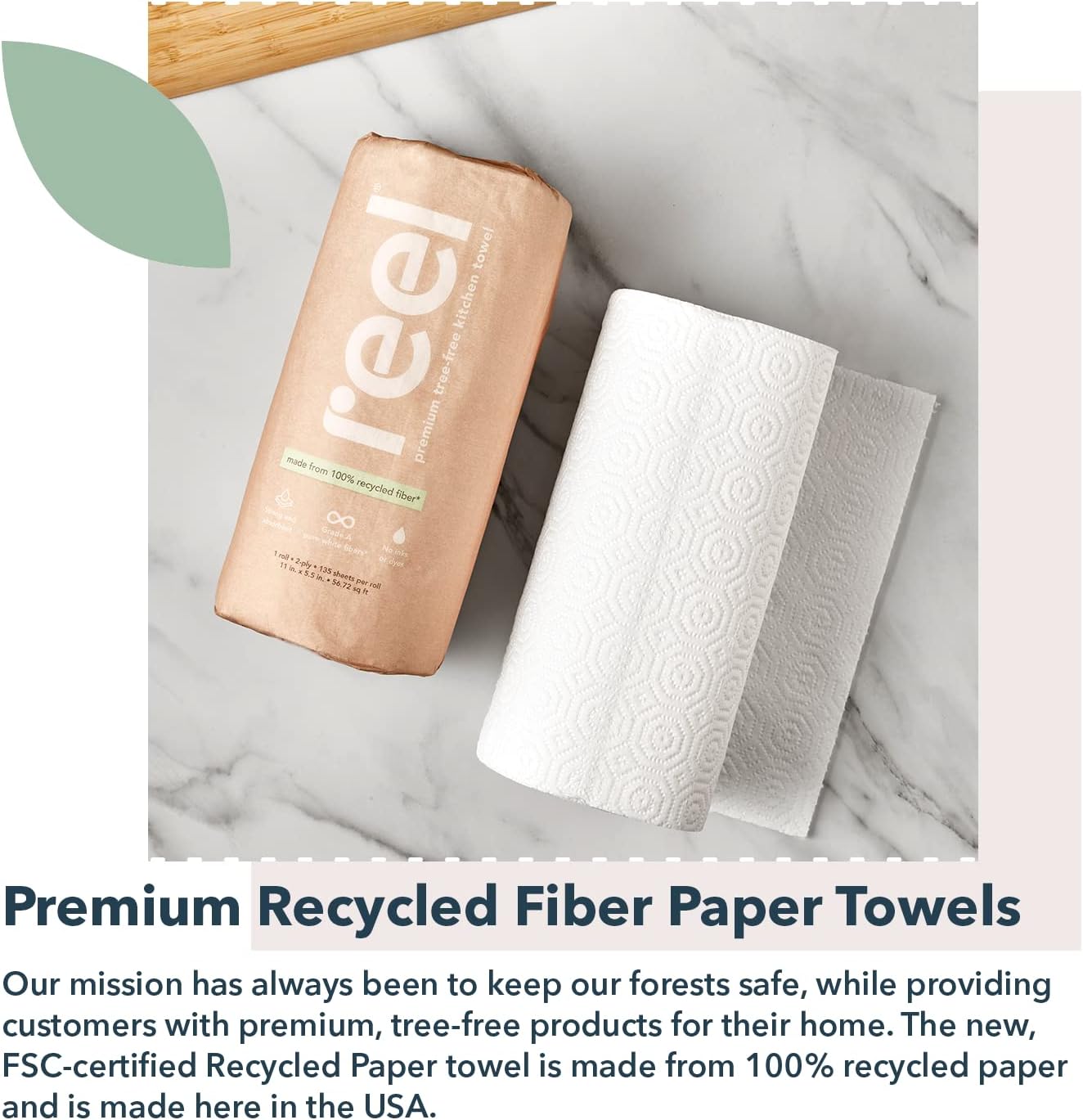 Reel Premium Recycled Paper Towels- 12 Rolls, 2-Ply Made From Tree-Free, 100% Recycled Paper - Eco-Friendly, Hypoallergenic and Zero Plastic Packaging - Image 2