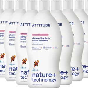 ATTITUDE Dish Soap, EWG Verified, Plant-Based & Vegan Dishwashing Liquid, Naturally Derived, Unscented, 23.7 Fl Oz (Pack of 9)