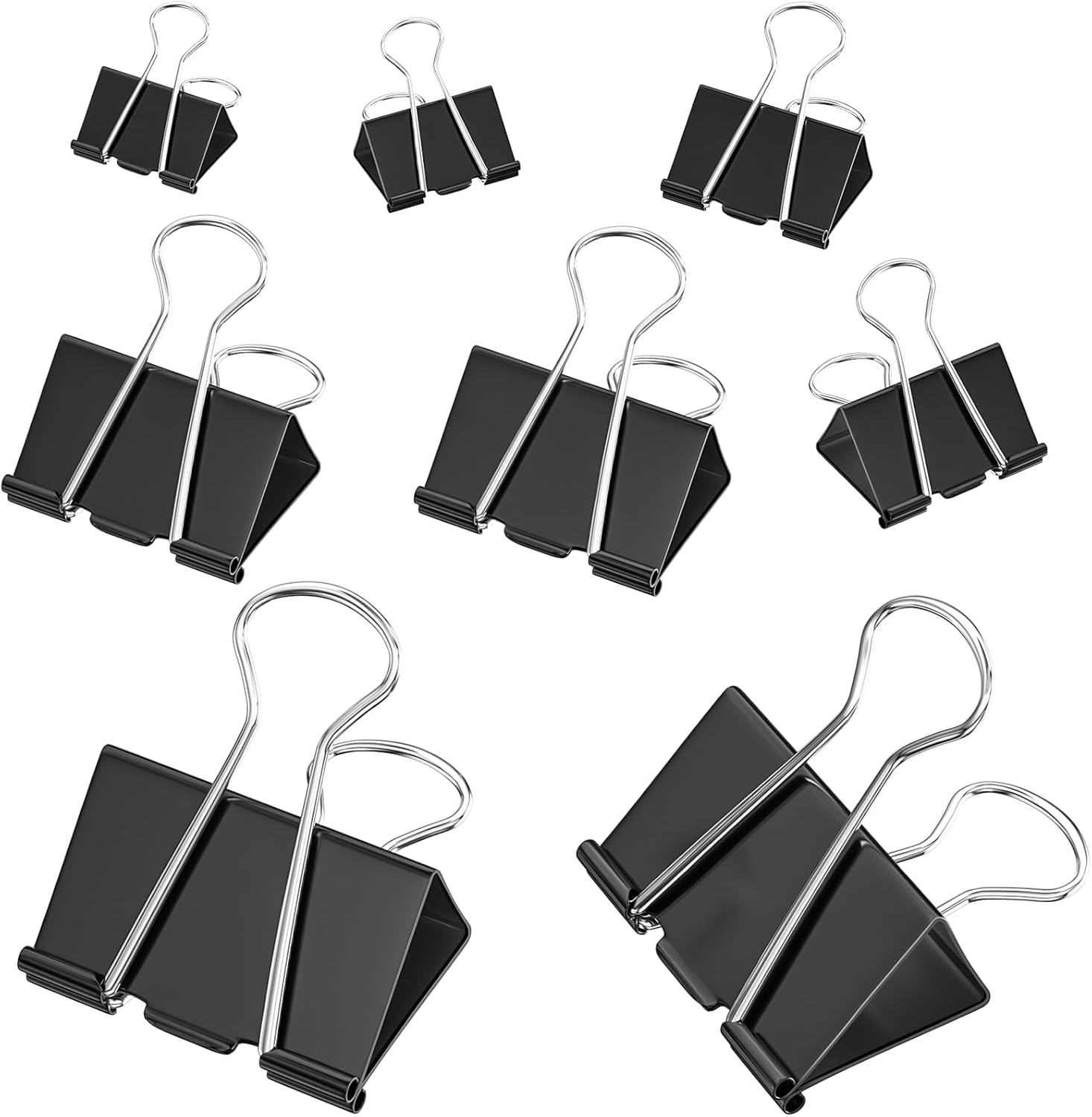 200 Count Binder Clips Assorted Sizes, 4 Sizes Large, Medium, Small, Mini, Metal Paper Clamps, Bulk Black Clips Office Supplies (1 1/4", 1", 3/4", 1/2 Inch) KKEETUR - Image 2