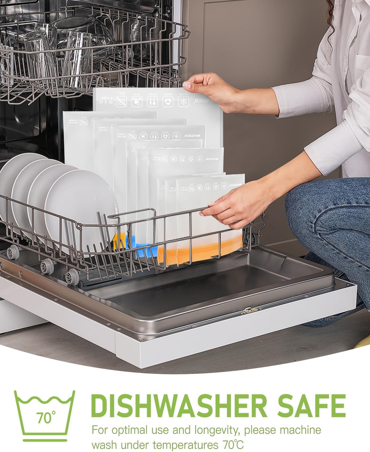 IDEATECH 20Pack Reusable Bags Dishwasher Safe, Leakproof Reusable Freezer Bags, BPA Free Healthy Food Storage Contaizers Sandwich Snack Baggies for Lunch Travel(8 Gallon 6 Quart 6 Snack,Colored) - Image 3