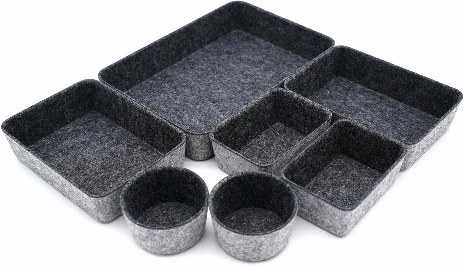 Welaxy Drawer organizer felt trays desk storage bins dividers small drawers organizing box for office supplies interior cozy decor catchall entryway key holder 7-piece back to school (Charcoal) - Image 3