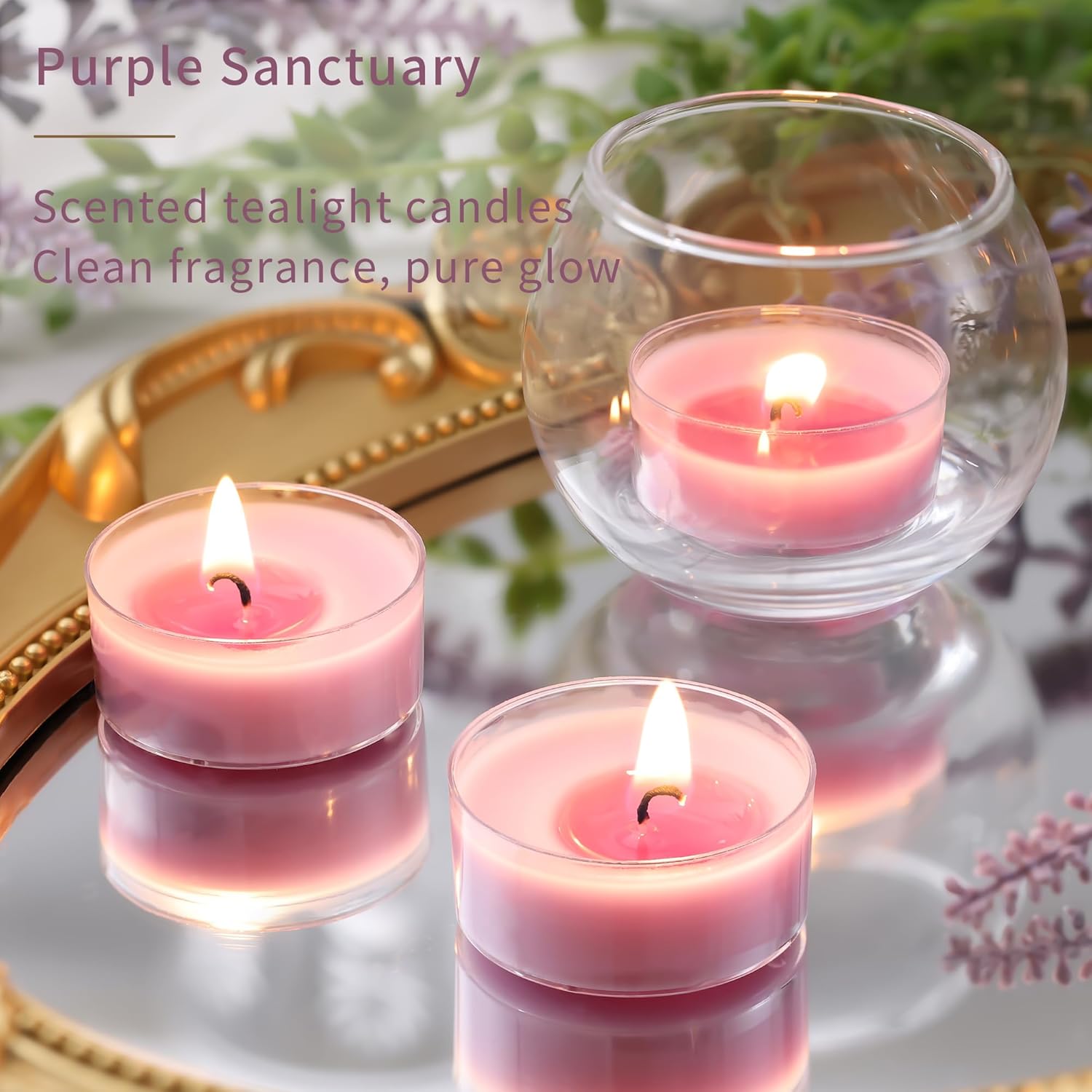 Eucalyptus & Lavender Highly Scented Tea Lights Candles 12 Pack, 3.5-4 Hours Natural Palm Tea Candles for Home Scented, Small Votives with Essential Oils for Home Aromatherapy, Gifts for Woman - Image 3