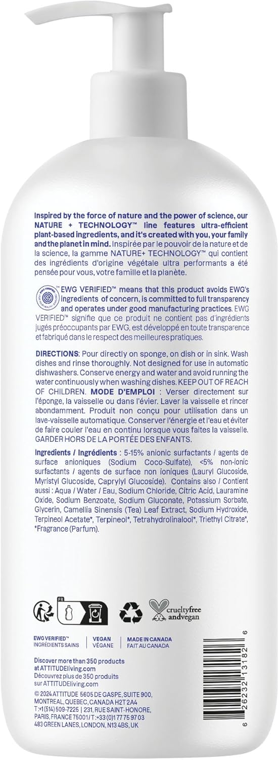 ATTITUDE Dish Soap, EWG Verified, Plant-Based & Vegan Dishwashing Liquid, Naturally Derived, Citrus Zest Scent, 33.8 Fl Oz (Pack of 6) - Image 7