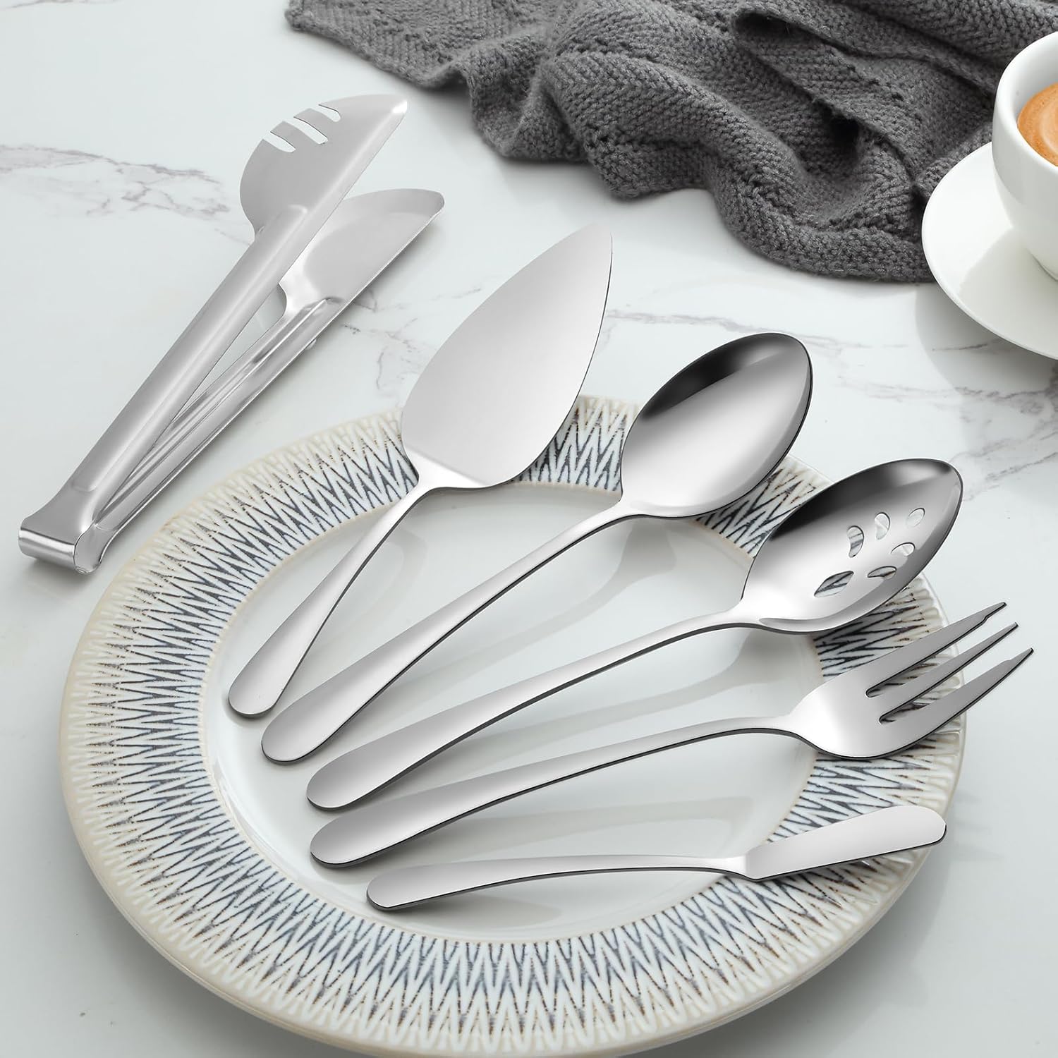 Pleafind 18-Piece Stainless Steel Utensil Set - Serving Spoons, Slotted Spoons, Forks, Tongs, Pie Server, Butter Knife for Parties & Banquets - Image 7