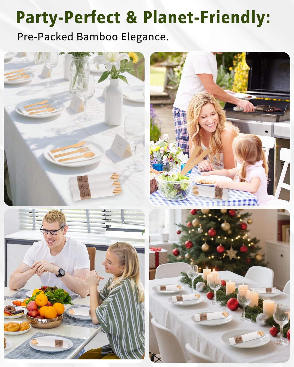 Bamboo Compostable Cutlery Set 50 Pack - Biodegradable Utensils with Forks, Knives, Spoons & Napkins - Eco Friendly Disposable for Wedding, Party & Camping - Image 6