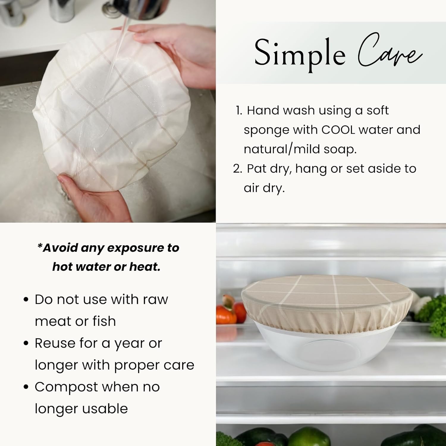 Nectar & Nest Reusable Bowl Covers for Bread Proofing (2 Lg) - Beeswax Bowl Covers Reusable, 100% Organic Cotton, Elastic Cover for Sourdough, Dough Proofing and Food Storage, Compostable - Image 8